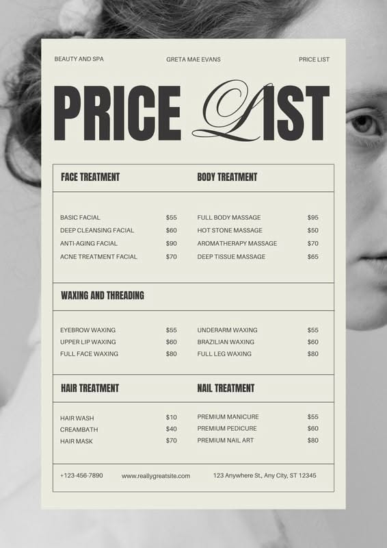 Retro Condensed Spa Price Sheet